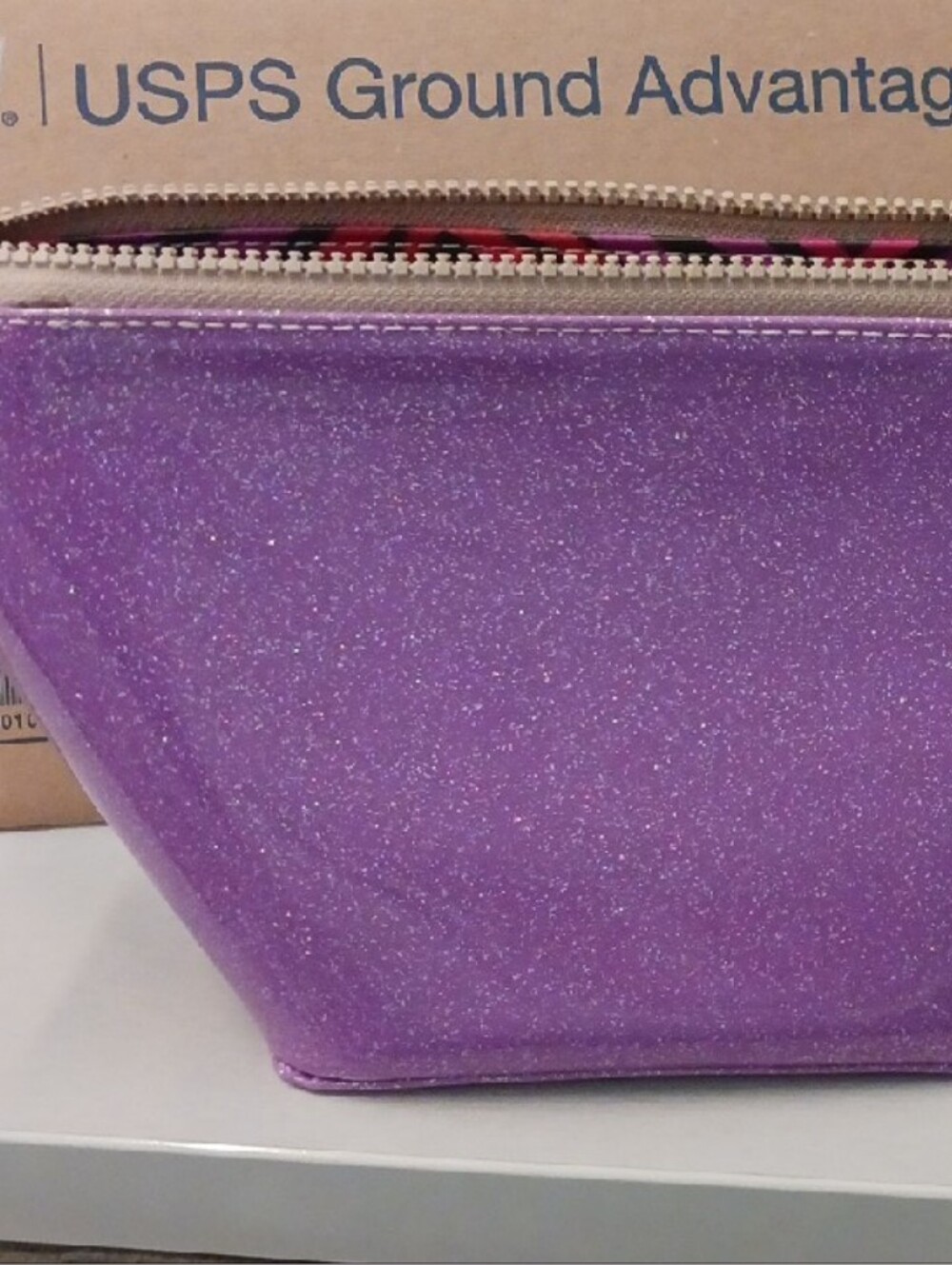 Consuela Glitter Purple Cosmetic Pouch with Neutral Trim - Picture 4 of 10